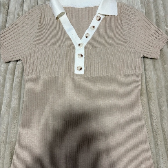 SHEIN Tan Ribbed Midi Dress with White Accents - Picture 2 of 3